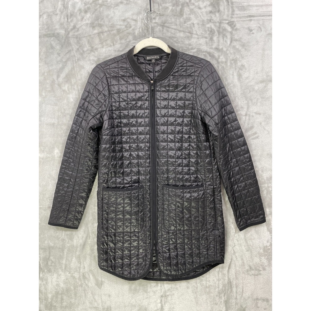 Athleta Coat Grandview PrimaLoft Quilted Size XS Shell Black Long Full Zip